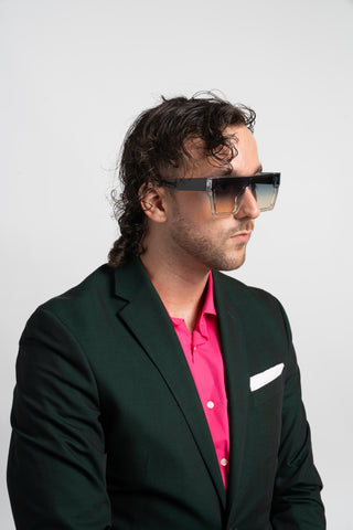 man wearing shield sunglasses