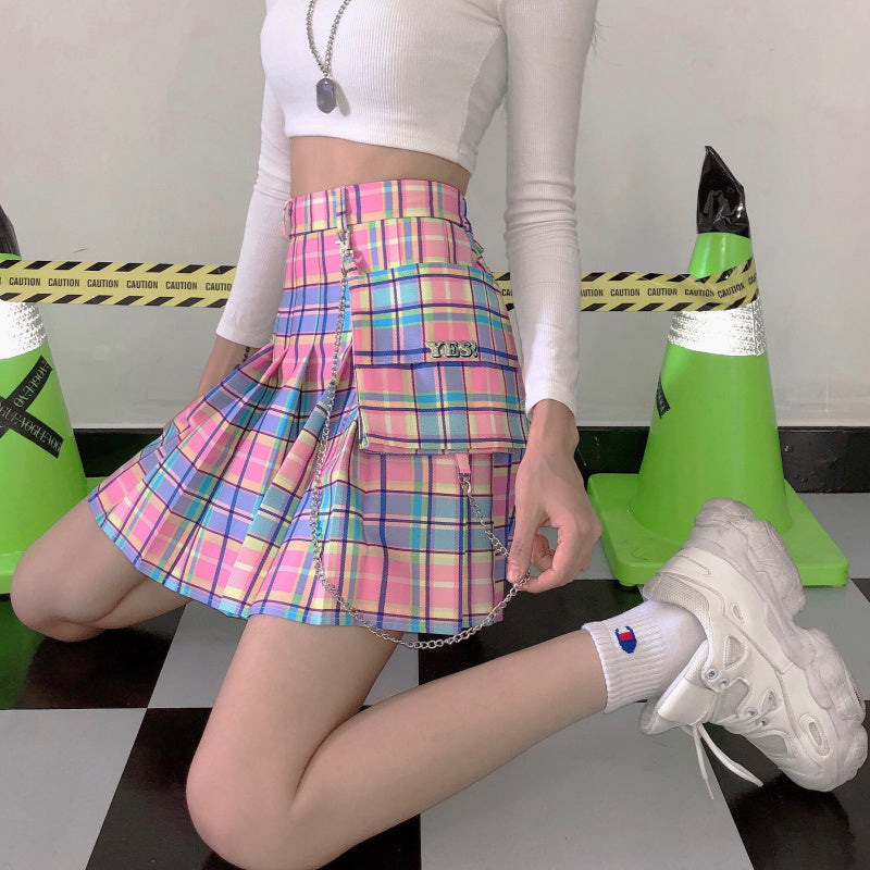 plaid pleated skirt streetwear high waisted mini skirt