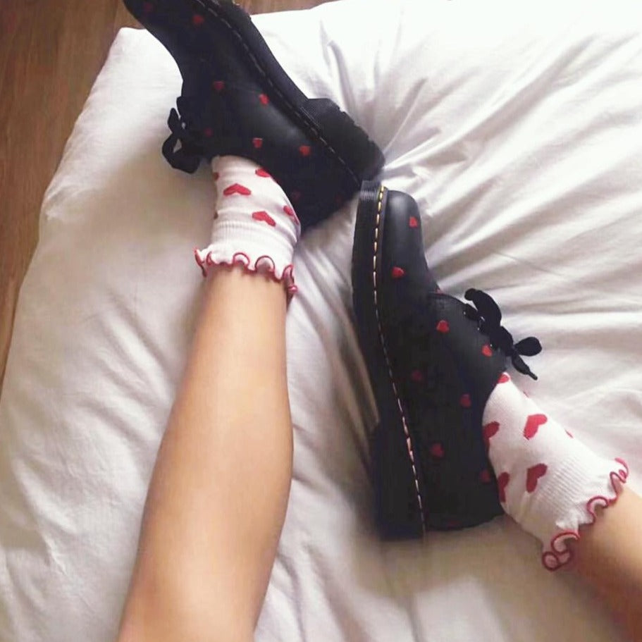 lolita kawaii sweet red heart lace socks women short socks