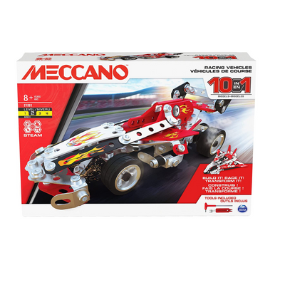 Meccano, 25-in-1 Motorized Supercar STEM Model Building Kit with 347 Parts,  Real Tools and