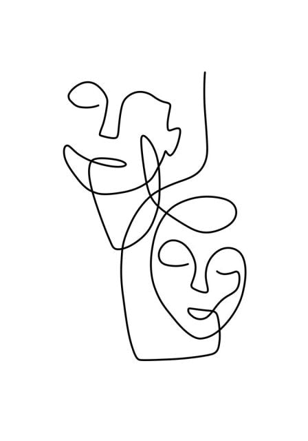 Line Art Abstract Continuous Line Drawing of Set Faces And Hairstyle Line  art Valentines Day Gifts Cutting Board by Creative Modern Art