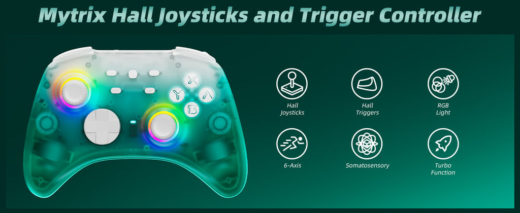 Mytrix Black Ice Wireless Pro Controllers with Hall Effect Joysticks/Hall Trigger (No Drift)