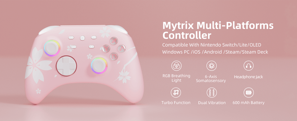 Wireless Pro Controller is compatible with Nintendo Switch, Lite, OLED, Windows PC, Steam, and Steam Deck