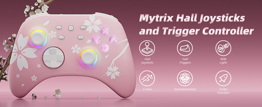 Mytrix Wireless Pro Controllers with Charging Dock, Sakura Pink