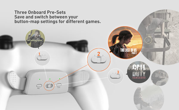 Three saving slot for PS5 back button mapping settings
