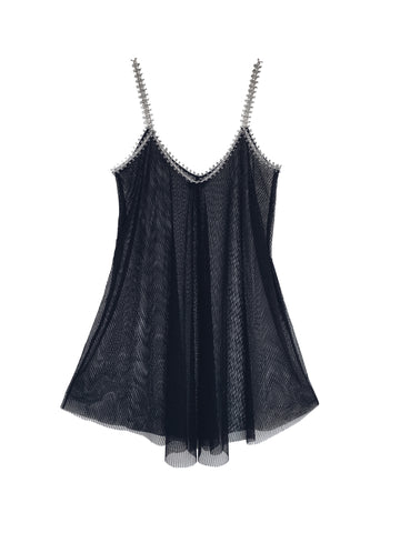 Black sheer slip dress with silver detail