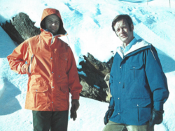 Wearing the iconic Holubar jackets while mountaineering