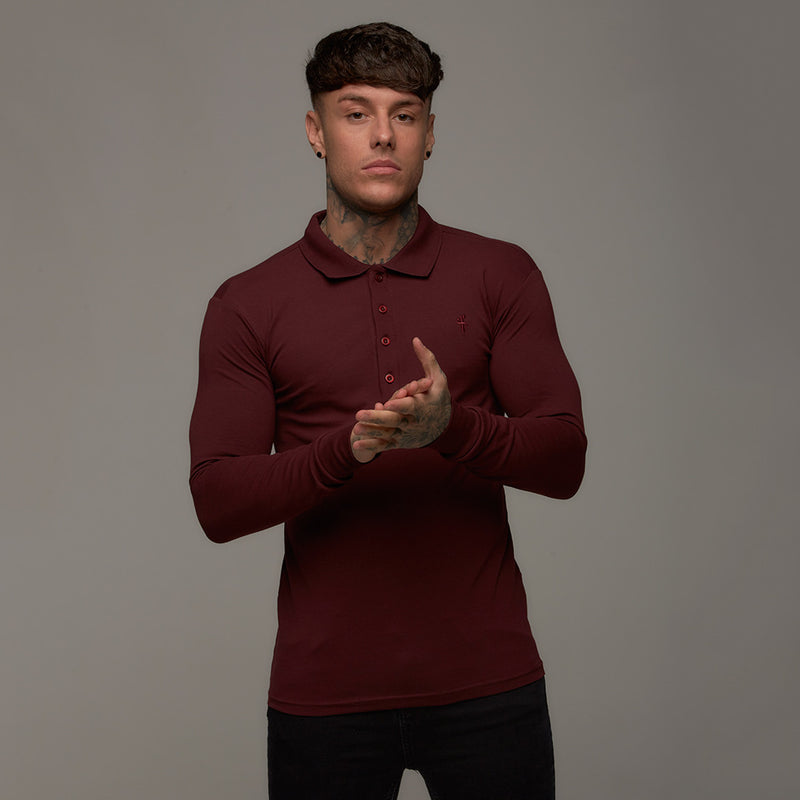 burgundy long sleeve polo