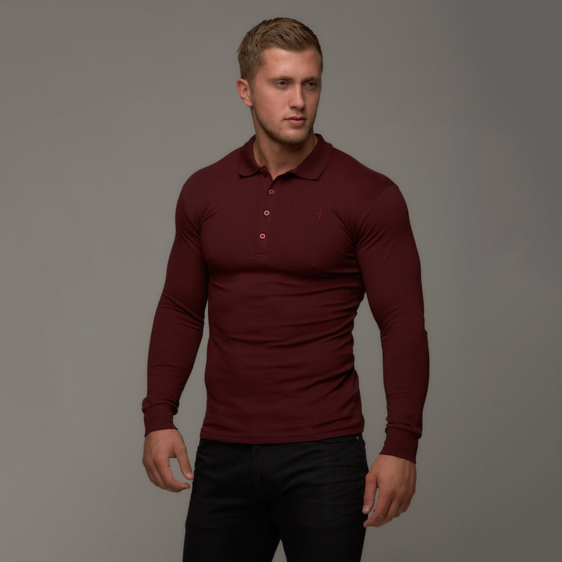 burgundy long sleeve polo