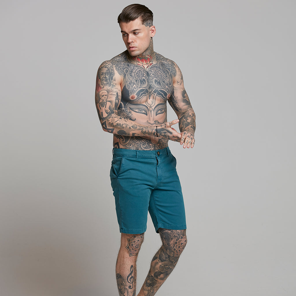 teal chino shorts