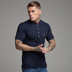 black polo shirt grandad collar