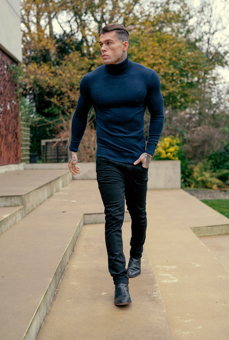 navy roll neck mens