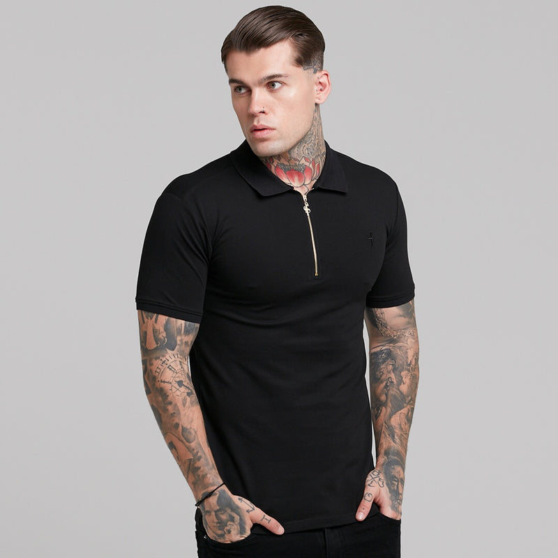 black polo shirt zipped