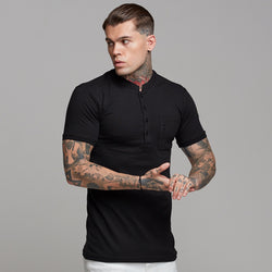 black polo shirt grandad collar