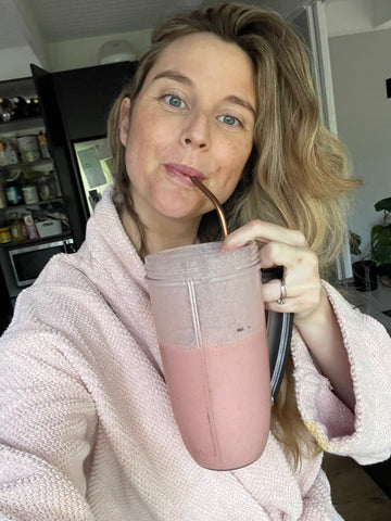 Drinking my raw placenta smoothie