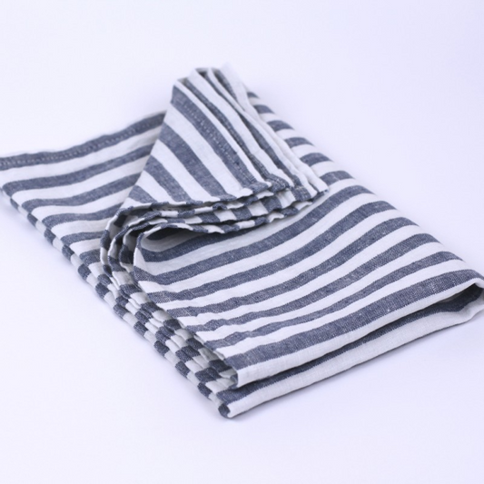 Linen Kitchen Towel in Blue Stripes, Set of 3 - SOUTH HOUS.