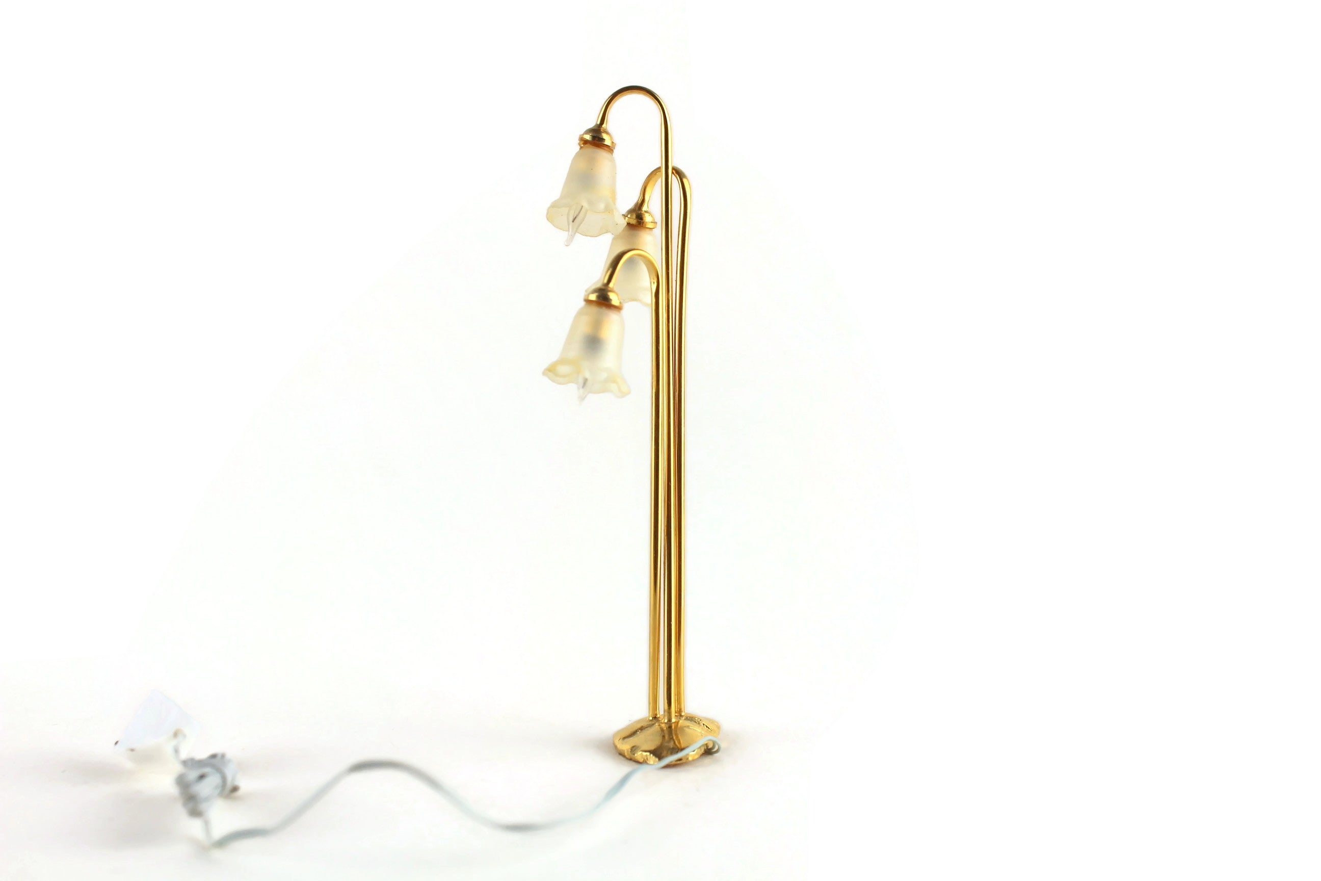 Vintage 1:12 Miniature Dollhouse Working Brass & Tulip Shade 12V Plug-In Floor Lamp