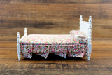 Vintage 1;12 Miniature Dollhouse White Bed with Pink Floral Bedding