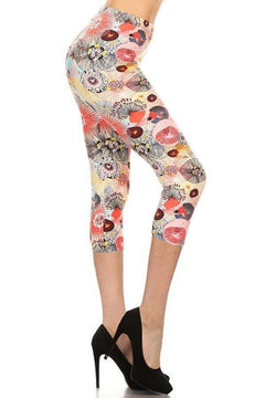 Multi-color Print, Cropped Capri Leggings