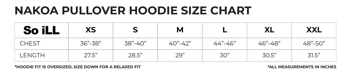 nakoa hoodie sizing chart