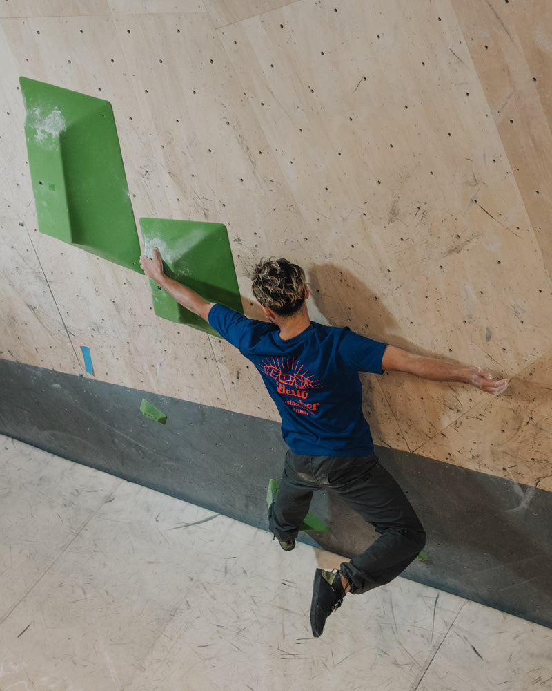 a climber at b pump climbs on the so ill chunks climbing holds