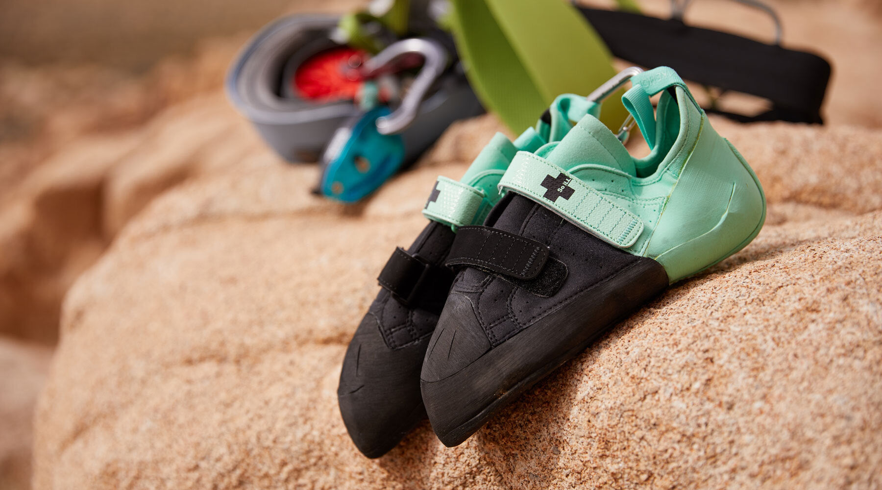 Street LV Climbing Shoe being shown at a climbing desitnation