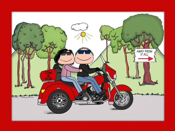Motorcycle Trike Couple Cartoon Picture Personalized Motorcycle Ts