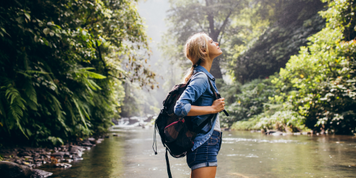 Woman hiking with a backpack