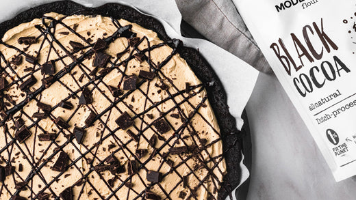 Mocha brownie pizza made with Modern Mountain Black Cocoa Powder