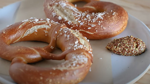 Homemade salty soft pretzels with malt powder