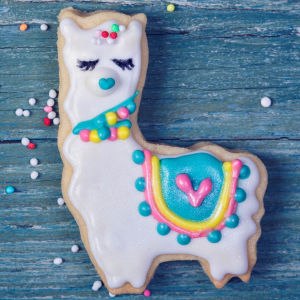 A llama cookie with royal icing