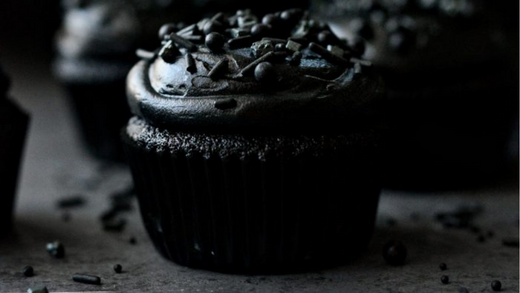 Dark black cupcakes made with black cocoa powder