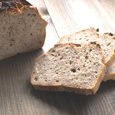 A few slices of a loaf of sourdough bread made with KAMUT flour