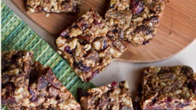 A pile of fruit and nut energy bites made with KAMUT flour