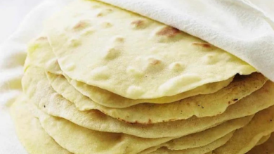 A stack of tortillas made with KAMUT flour