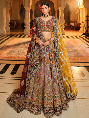 Buy Designer Lehengas - Yellow Floral And Sequence Embroidery Wedding  Lehenga Choli At Hatkay