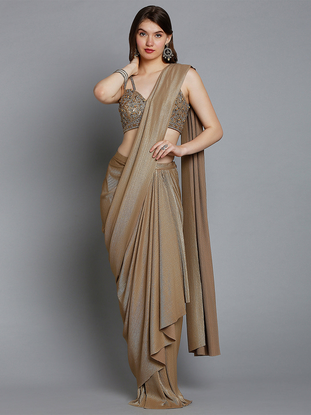 Gold Lycra Drape Saree – Tirumala Designers