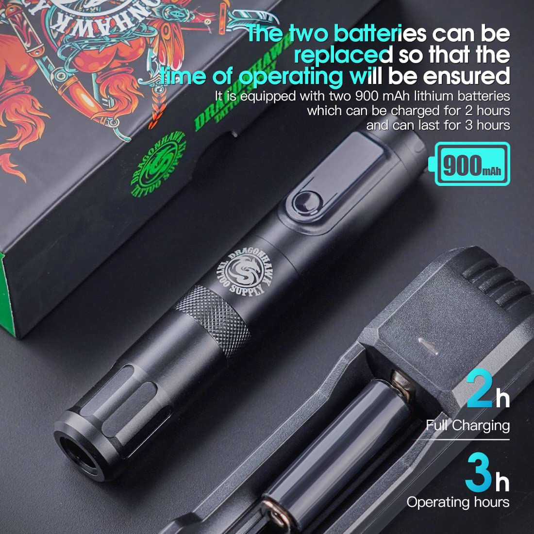 Dragonhawk Beginner Tattoo Kit 4Pcs Coils Tattoo Machines Disposable  Needles Power Box Supply with Case 85N-4