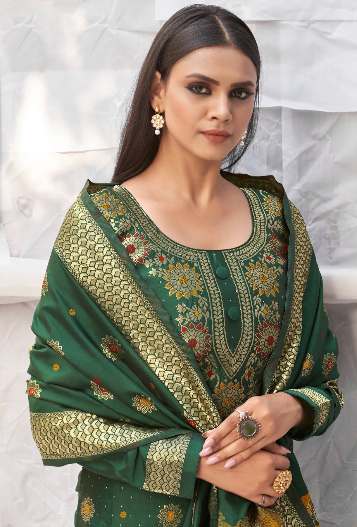 Shop Green Color Banarasi Silk With Jacquard Salwar Kameez |Baby Shower ...