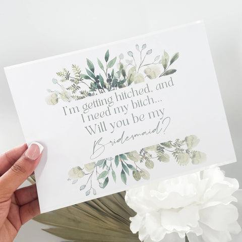 Custom Bridesmaid Proposal Message on Card. Handmade by Bossy Creations