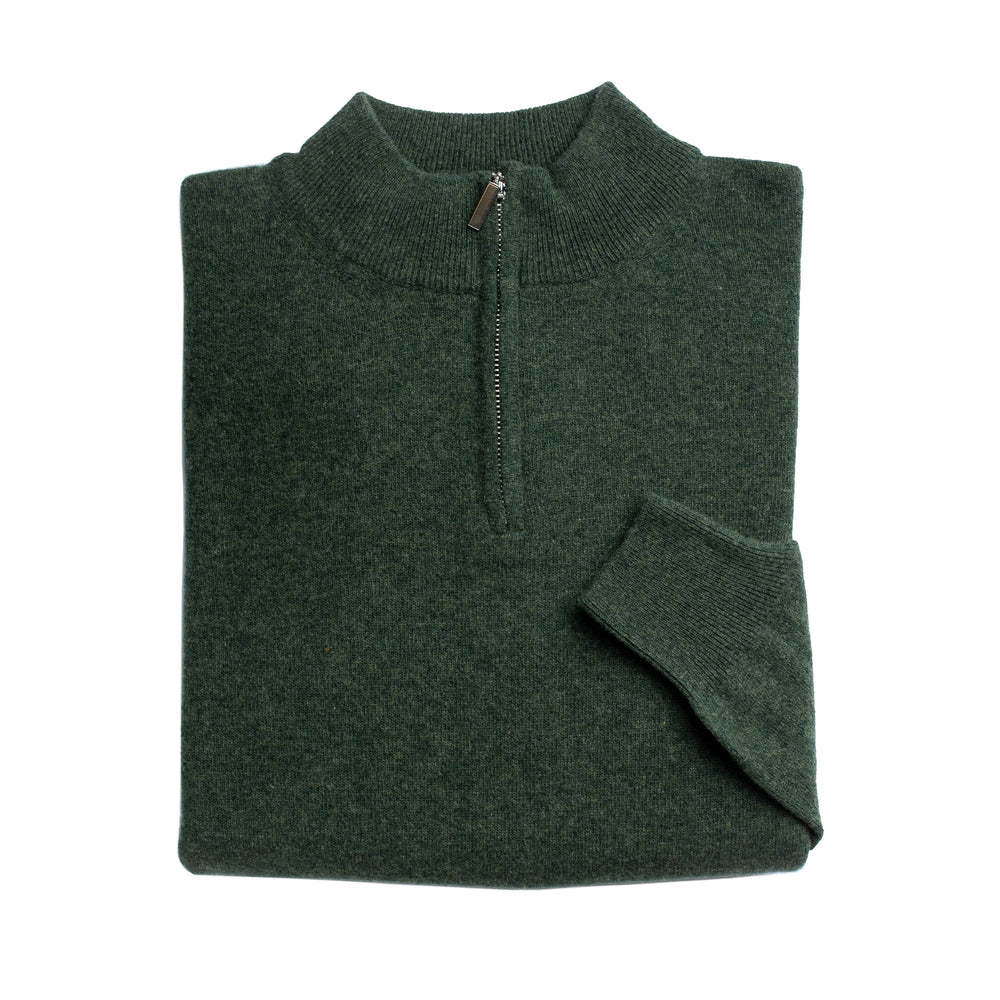 
            
                Load image into Gallery viewer, Mens Forest Green 100% Lambswool Half Zip Jumper
            
        