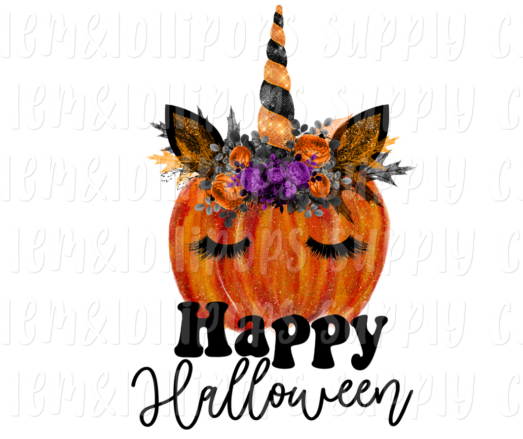 Happy Halloween - unicorn pumpkin - doodle pumpkins - FALL