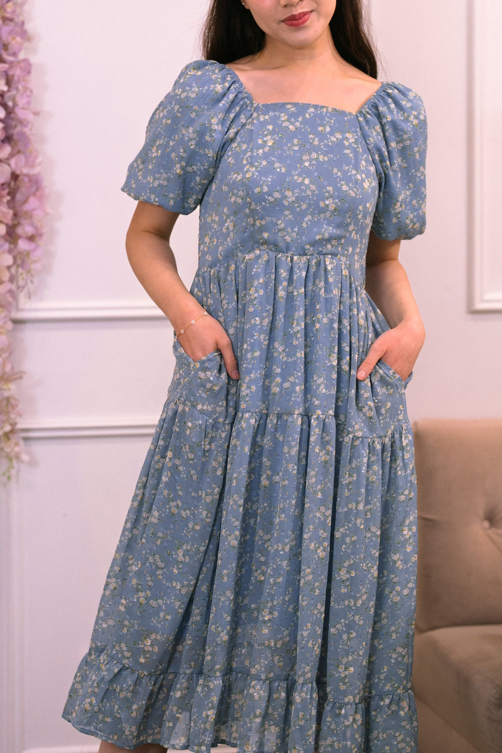 Floral Maxi Dress with Long Sleeves - Helena - Morning Lavender