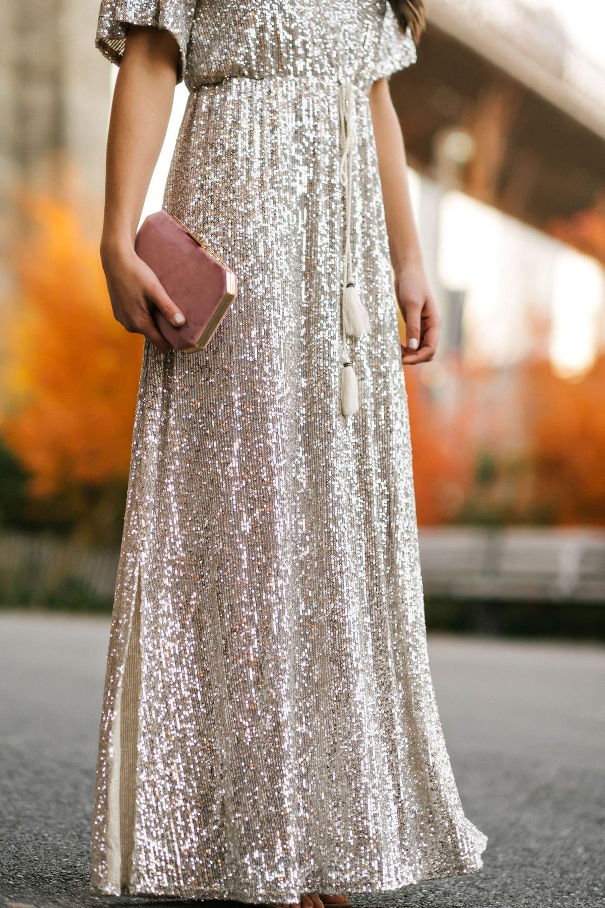 celia silver sequin maxi dress