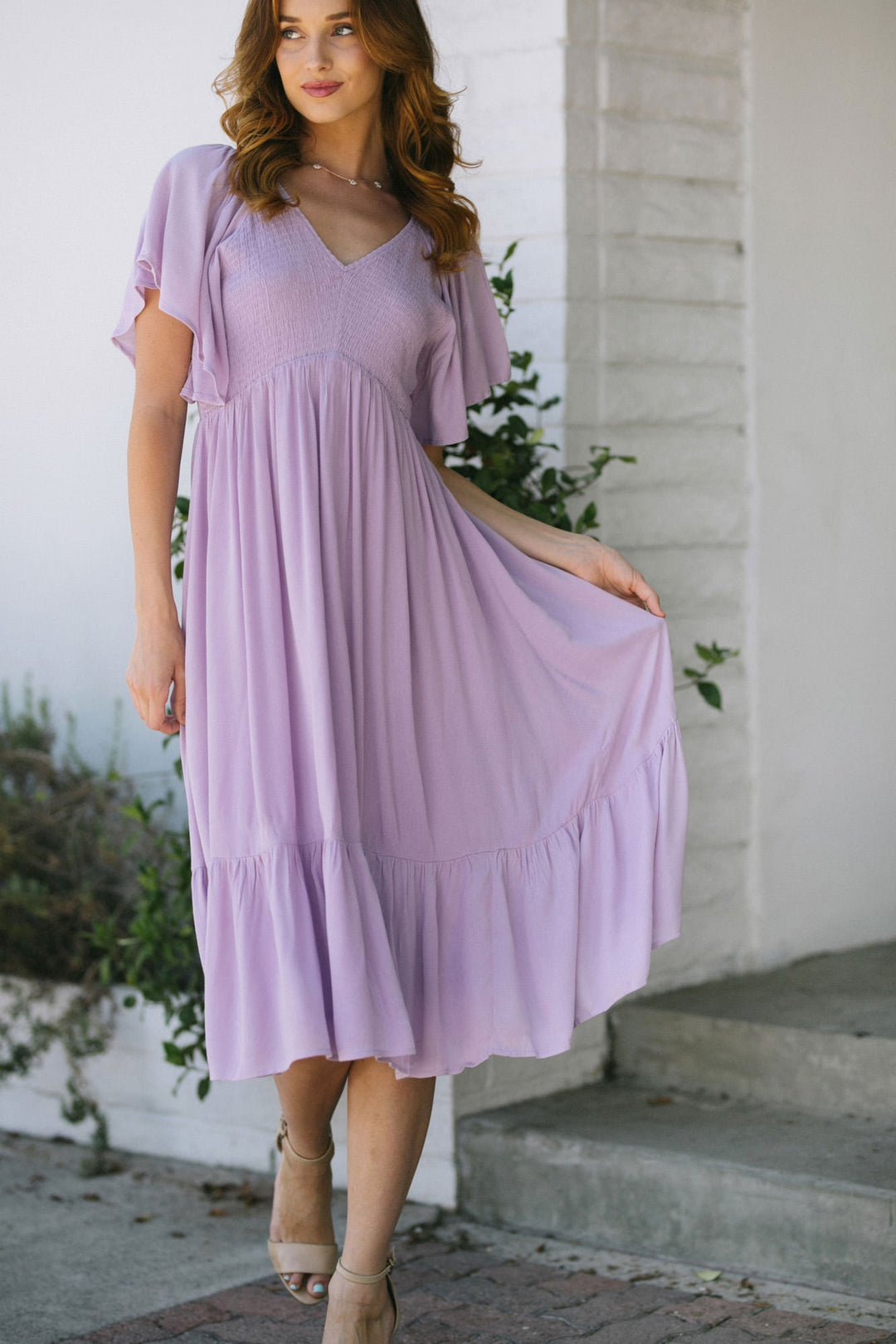 Flutter Sleeve Dress - Ariana - Morning Lavender Online Boutique
