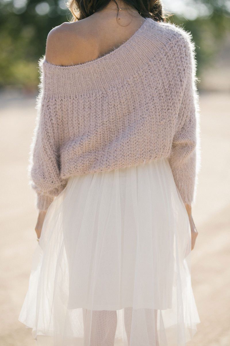 Demi Off the Shoulder Eyelash Knit Sweater - Morning Lavender