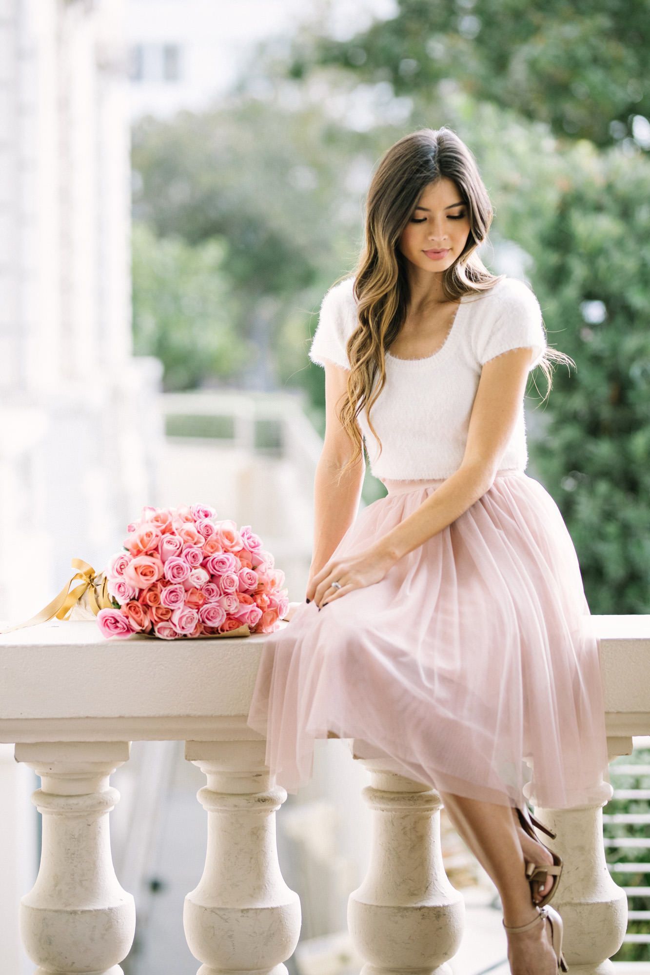 rose tulle midi skirt