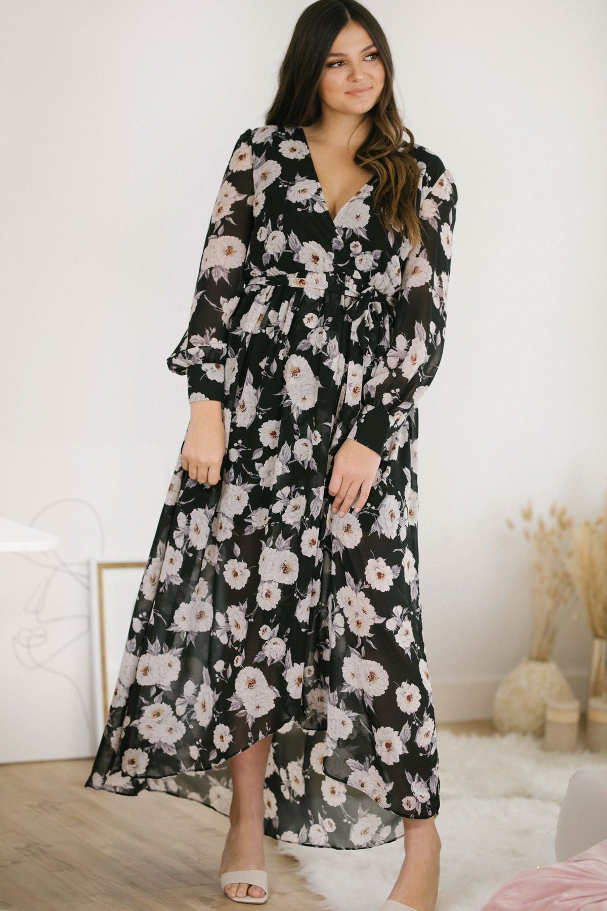 chiffon floral long dresses