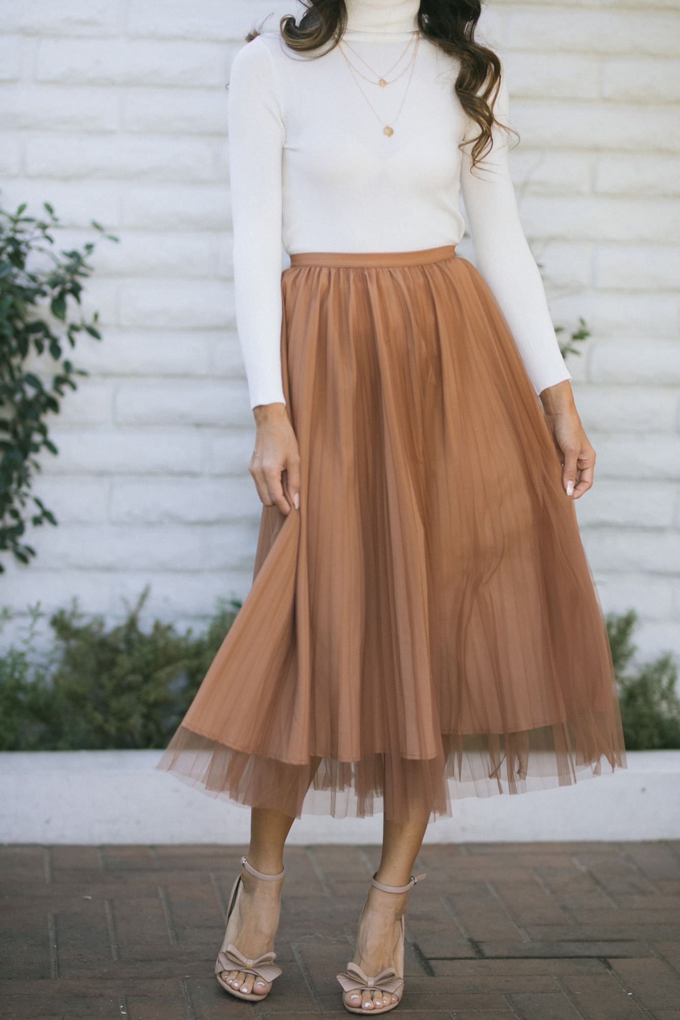 tan midi skirt