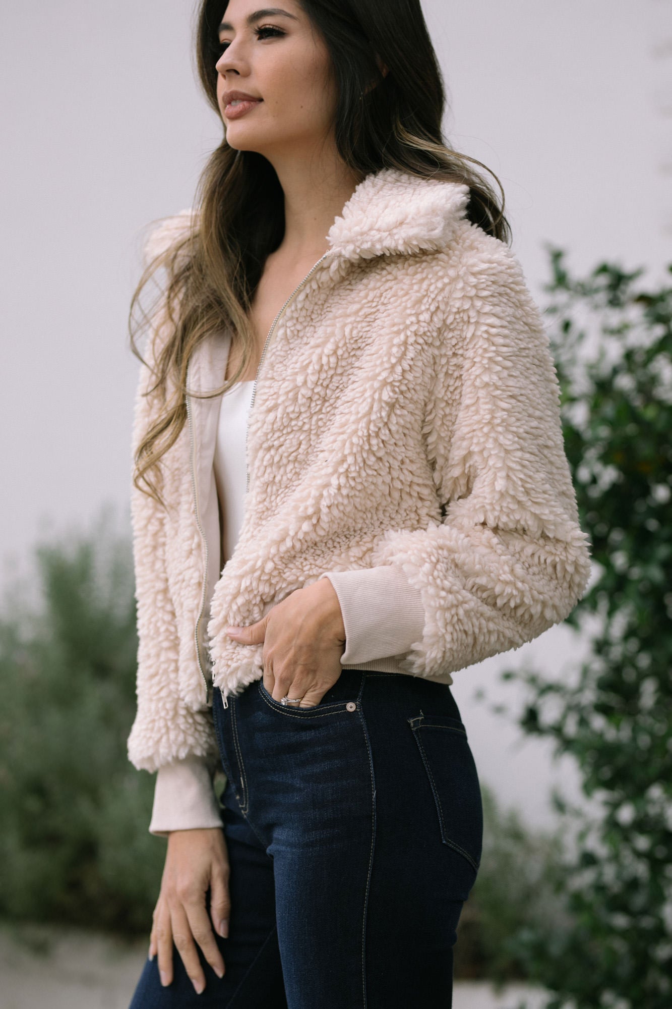 Sydney Shearling Zip Jacket - Cream / Small